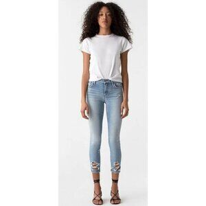 Agolde Jeans Women 29 Blue Light Wash Sophie Cropped Chewed Hem Distressed Retro